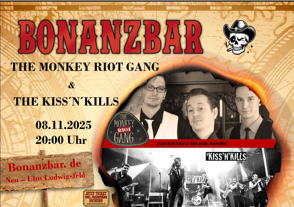 Monkey Riot Gang und Kiss ’n‘ Kills in der Bonanzbar Neu-Ulm | DONAU 3 FM