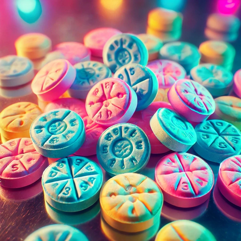 bunte Ecstasy-Pillen — © KI-Symbolbild