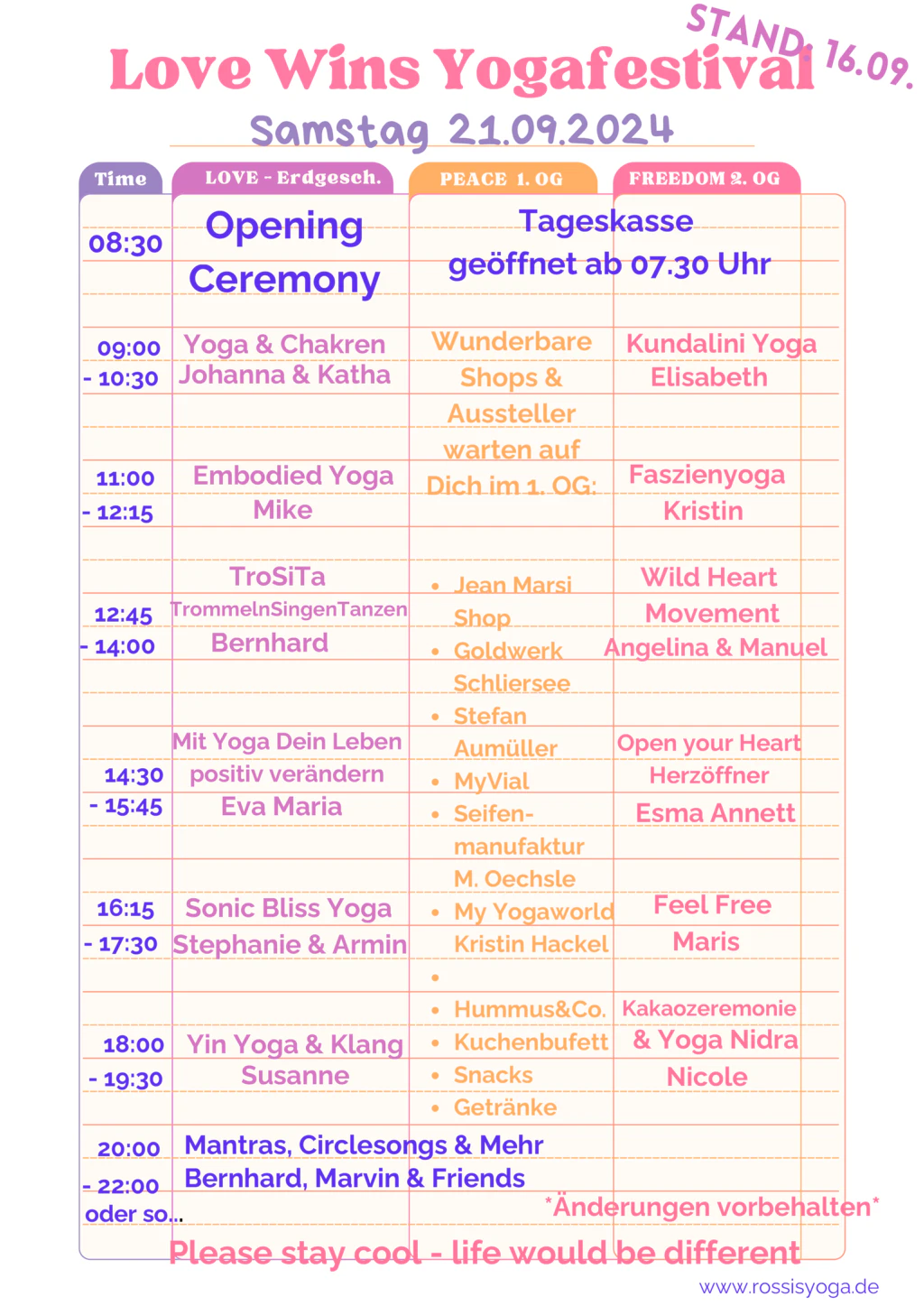 Stundenplan vom Love Wins Festival in Heidenheim.