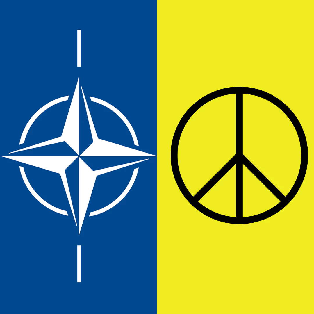 NATO-Logo und Peace-Zeichen zum Podcast "Krieg und Frieden"