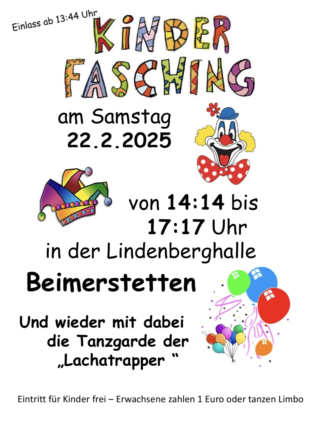 Am 22. Februar findet in Beimerstetten der Kinderfasching statt.