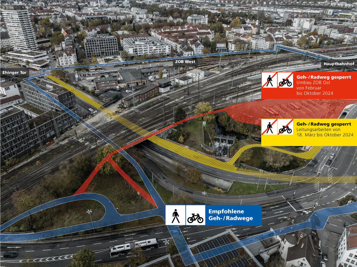 Auswirkungen der Bauarbeiten rund um den ZOB Ost — © Stadt Ulm
