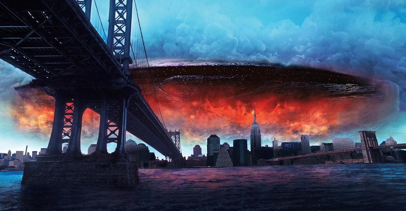 Independence Day Szene 1996: Raumschiff über einer Großstadt — © 20th Century Fox
