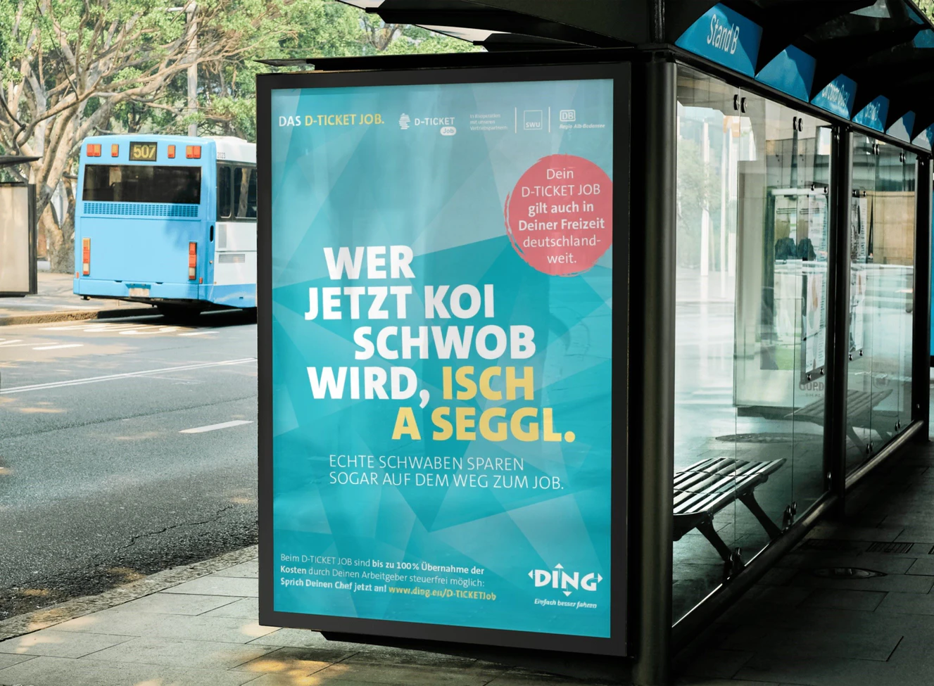 DING macht Werbung mit schwäbischen Sprüchen. — © Donau-Iller-Nahverkehrsverbund-GmbH