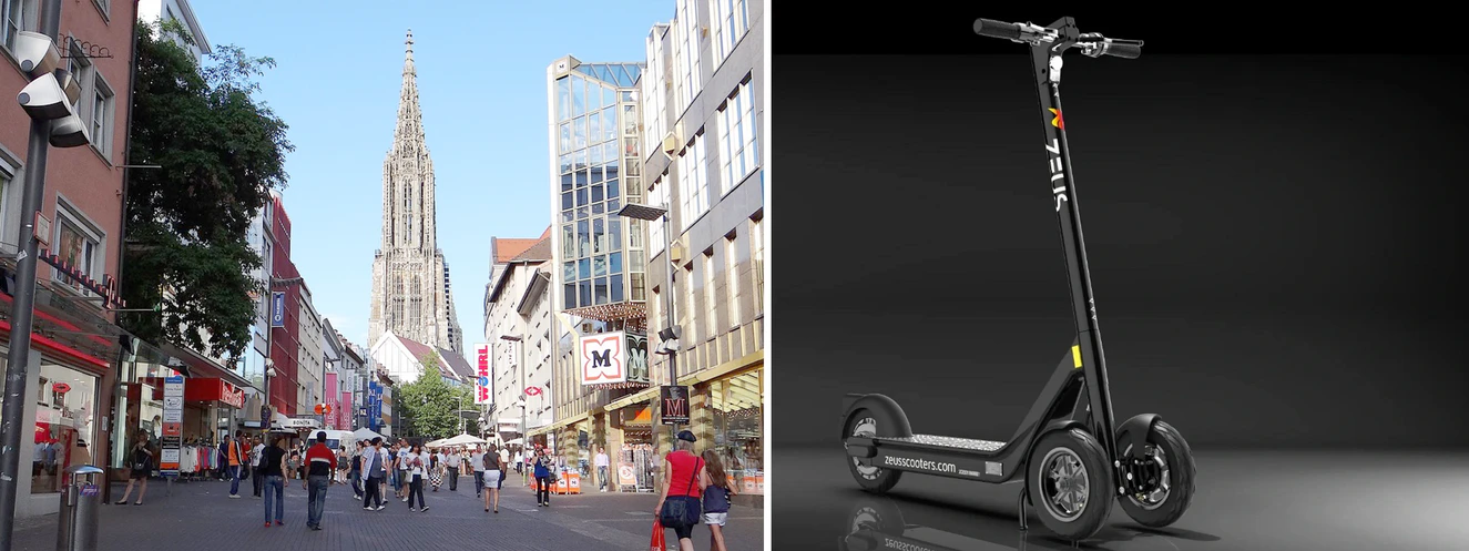Ein E-Roller in der Hirschstraße — © Roller: ZEUS
