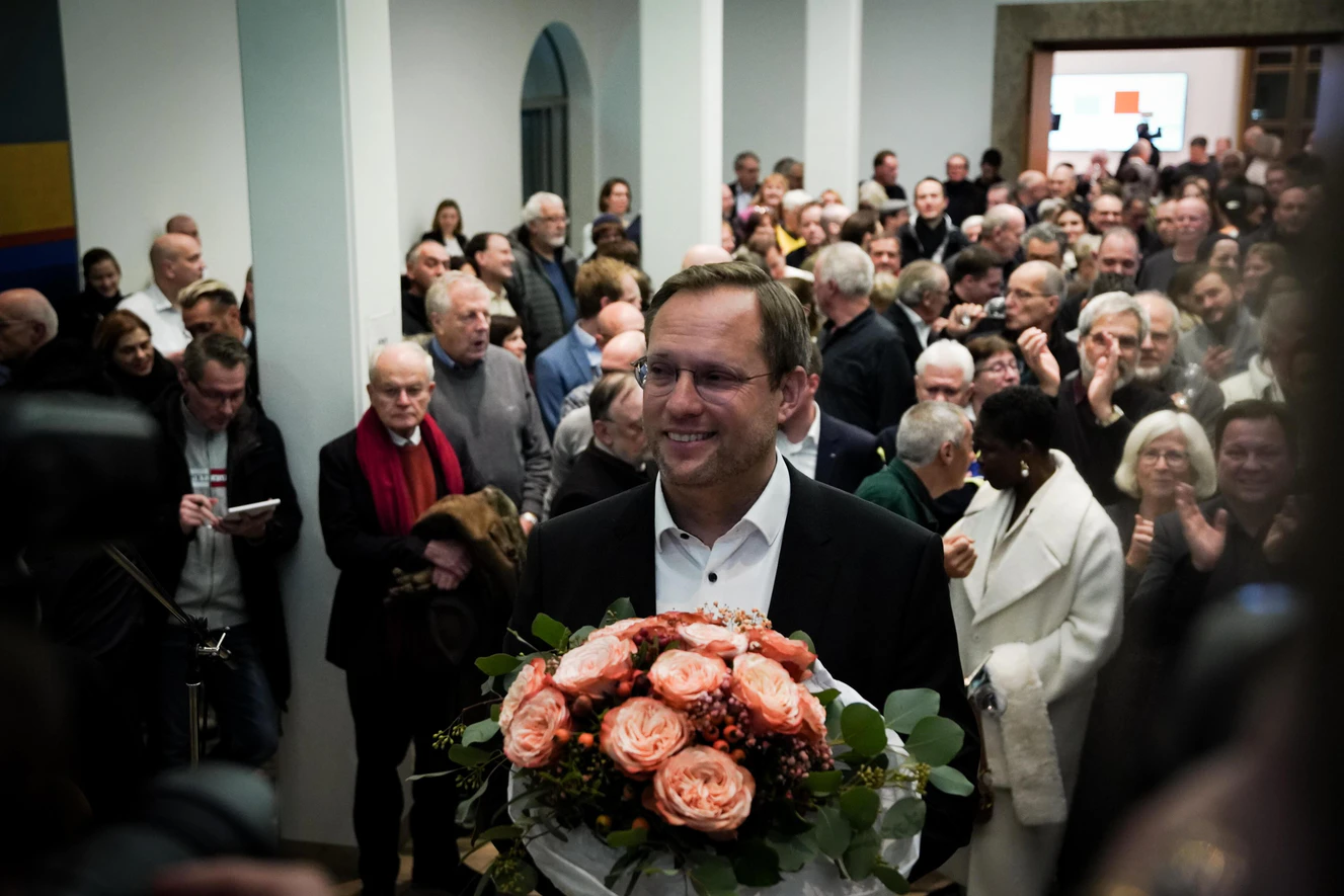 Martin Ansbacher am Wahlabend im Ulmer Rathaus