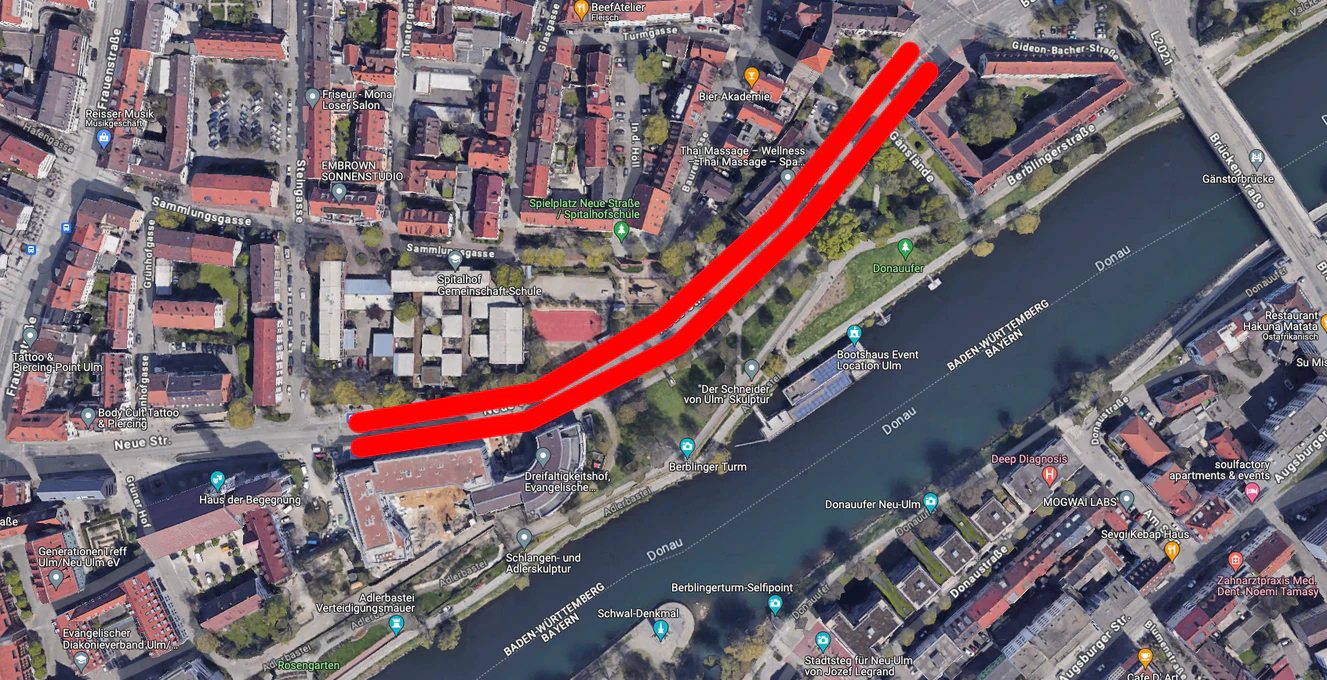 Screenshot Google Maps Ulm Neue Straße — © Screenshot Google Maps