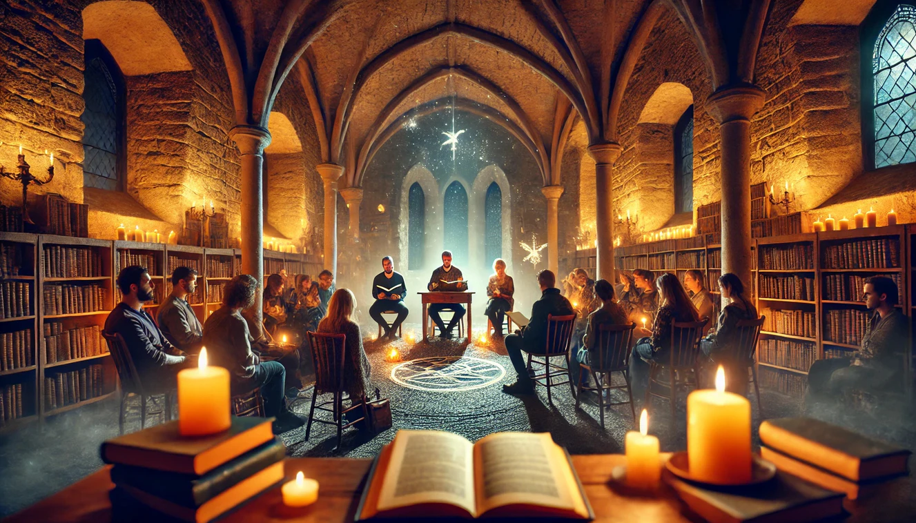 Fantasy-Lesung mit Gästen und Bühne mit drei Autoren — © KI-Symbolbild
