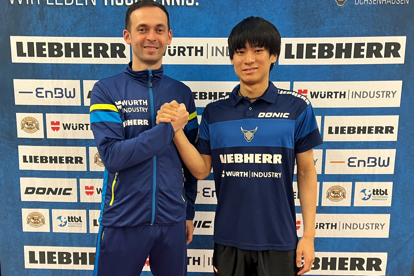 TTF-Trainer Bogdan Pugna und TTF-Superstar Shunsuke Togami — © TTF Liebherr Ochsenhausen