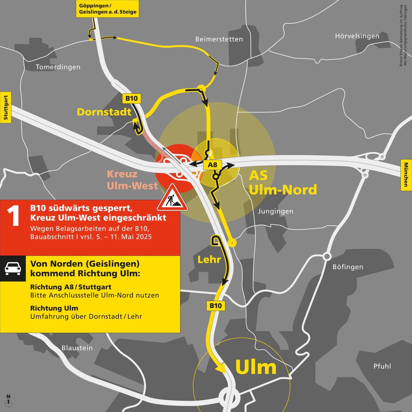 B10 bei Dornstadt: Vollsperrung ab Anfang Mai — © Regierungspräsidium Tübingen