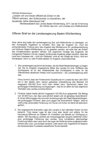 Archäoparks Vogelherd in Niederstotzingen Offener Brief