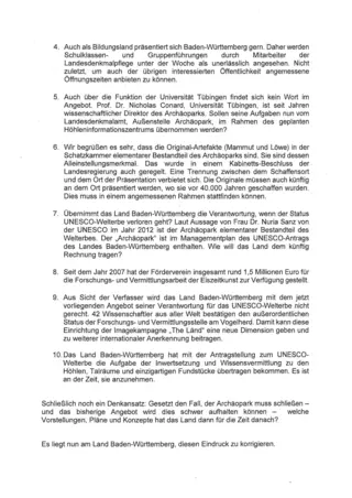 Archäoparks Vogelherd in Niederstotzingen Offener Brief