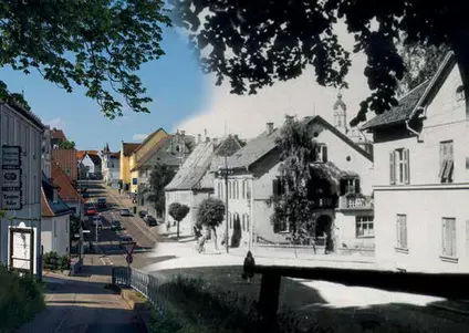 Damals und heute auf einer Postkarte vereint — ©  Philipp Röger für die Stadt Günzburg/Stadtarchiv