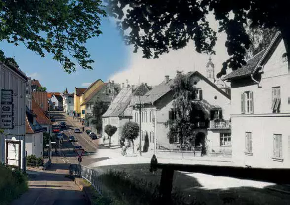 Damals und heute auf einer Postkarte vereint — ©  Philipp Röger für die Stadt Günzburg/Stadtarchiv