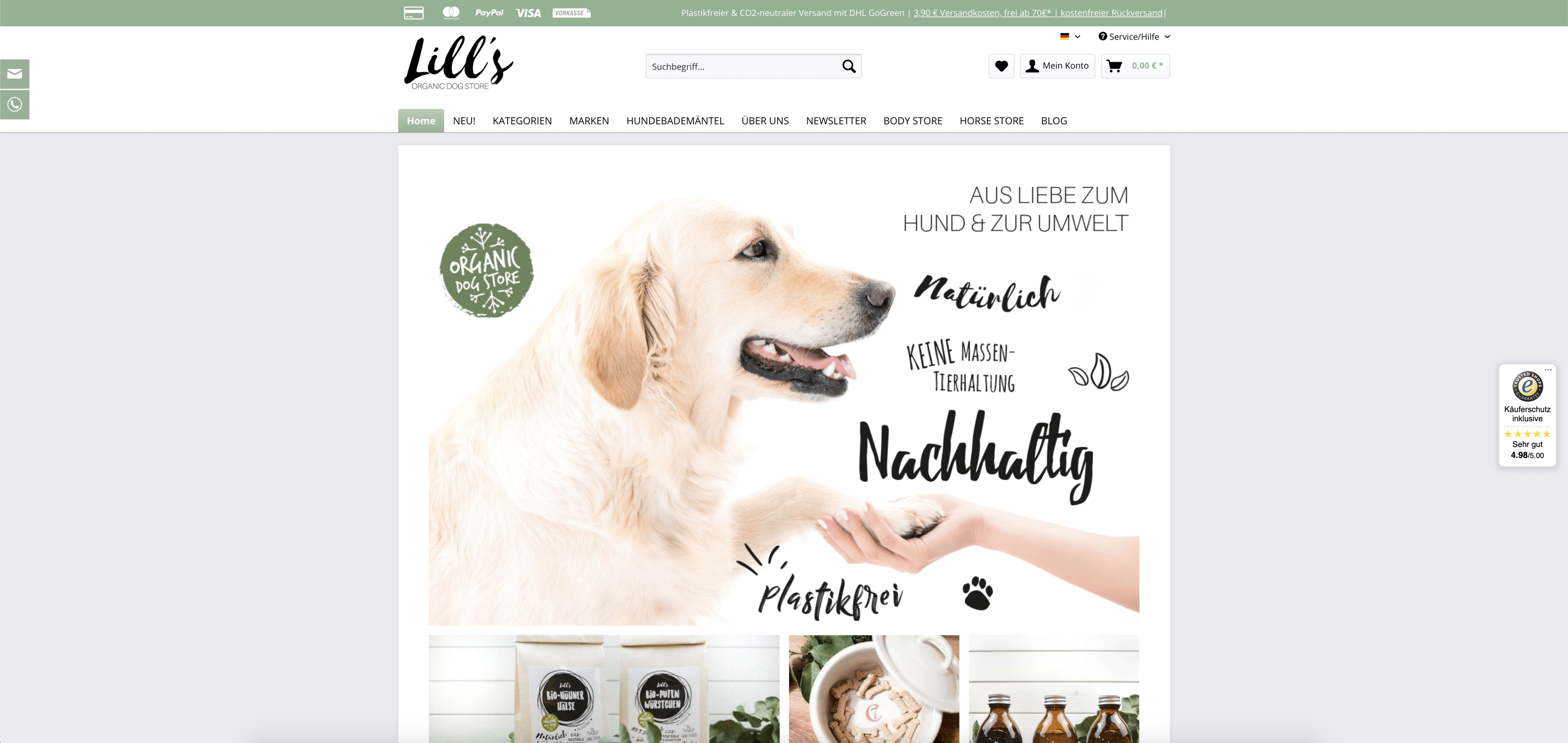 Webseite Lill's organic dog Store